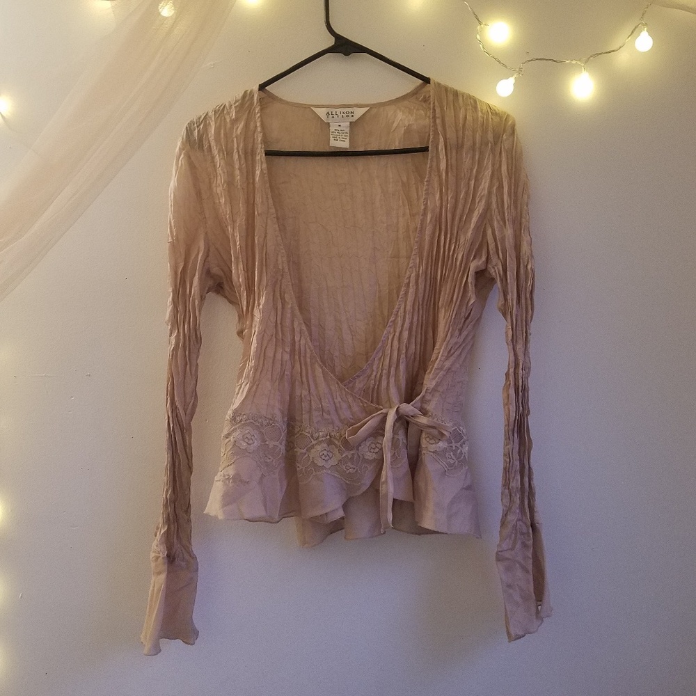 Vintage Romantic Lace Taupe Wrap Top